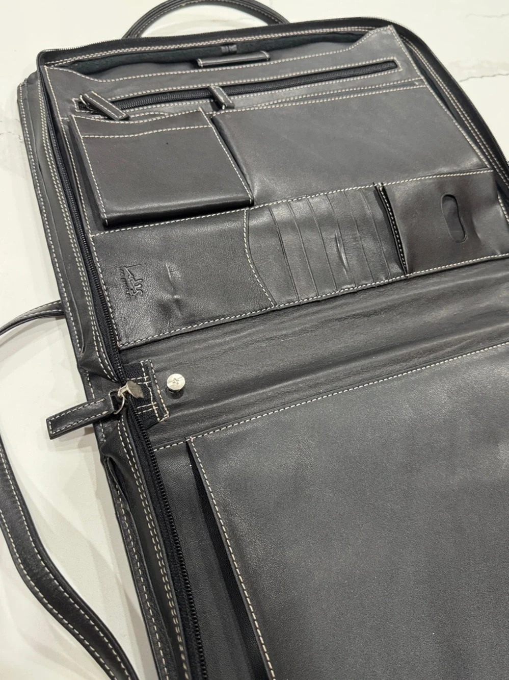 Lodis Black Leather Laptop Briefcase with Shoulder Strap
